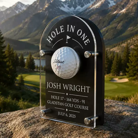 Personalized Hole-in-One Golf Ball Display Plaque – Layered Acrylic Keepsake