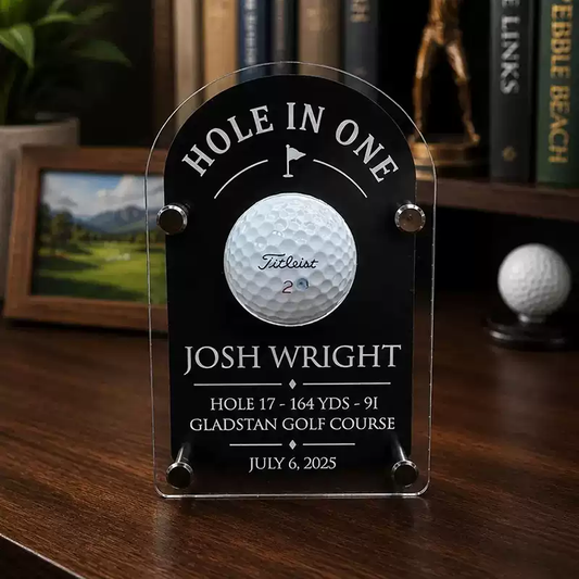 Personalized Hole-in-One Golf Ball Display Plaque – Layered Acrylic Keepsake